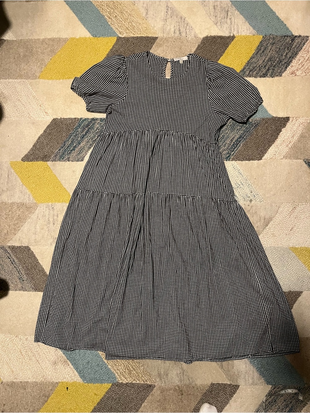 Anthropologie Black and White Gingham Tiered Maxi Dress